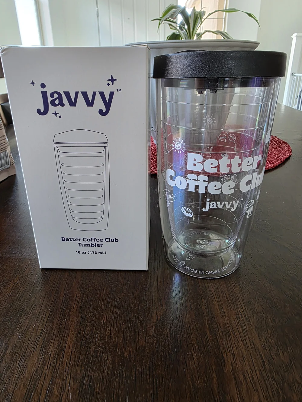 Javvy Better Coffee Club Tumbler - Clear with Black Lid